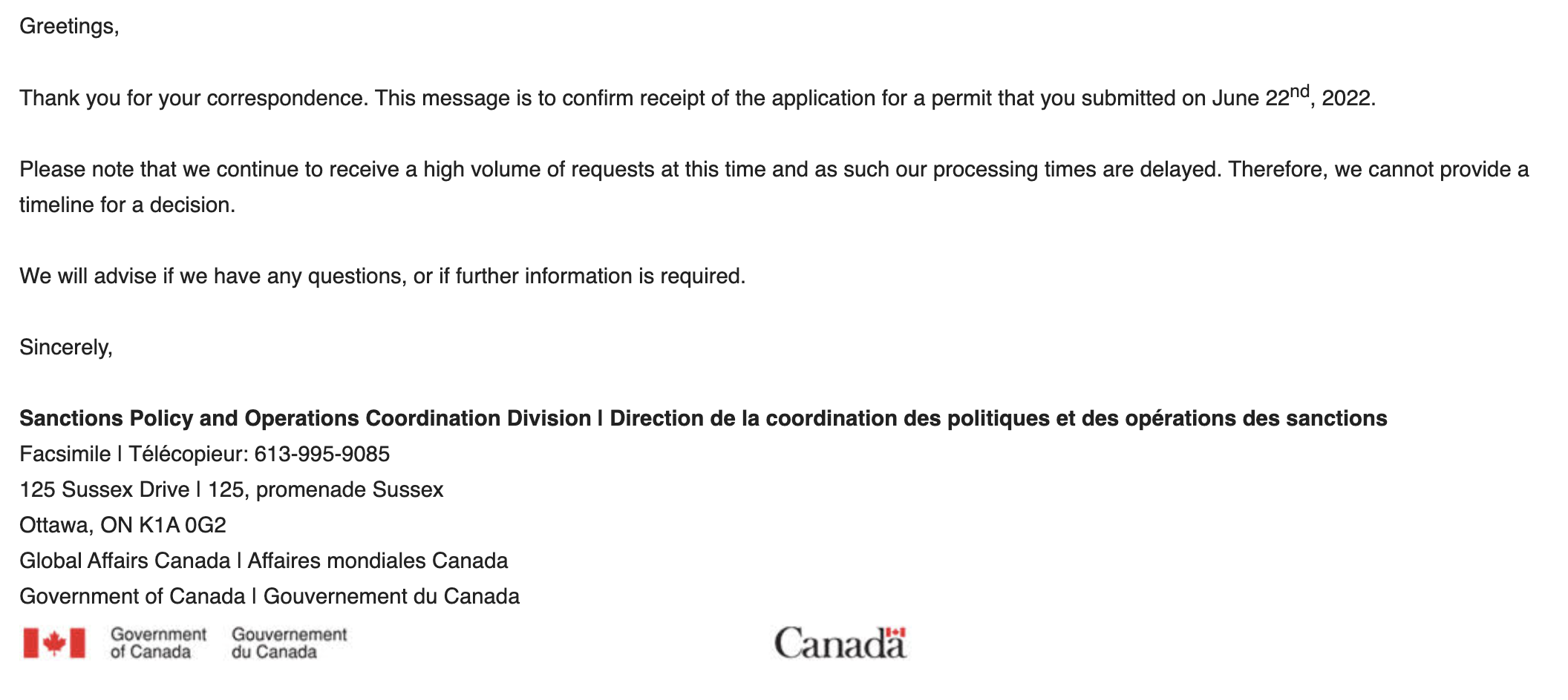 email from Global Affairs